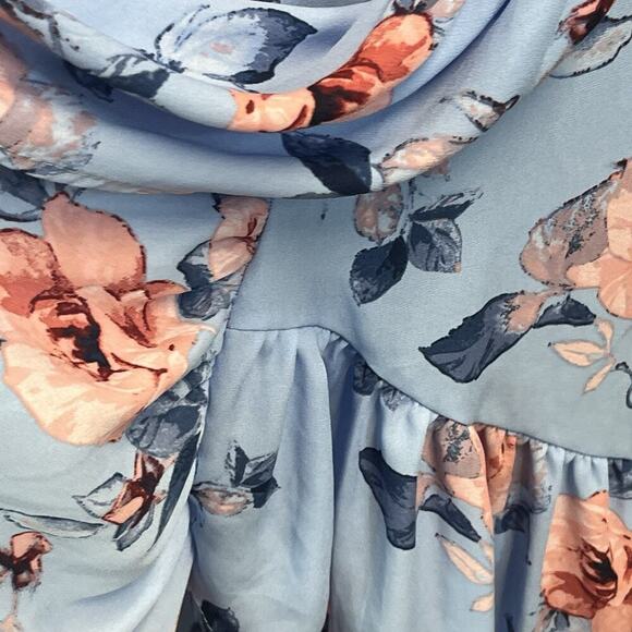 Miami Skirt size Small Blue Pink Roses Floral Ruffles Long High Low Wedding - Picture 6 of 11